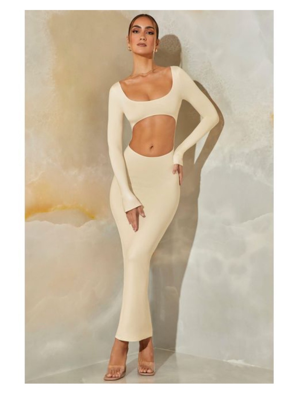 OH POLLY Kismet Cutout Long Sleeve Maxi Dress in Cream